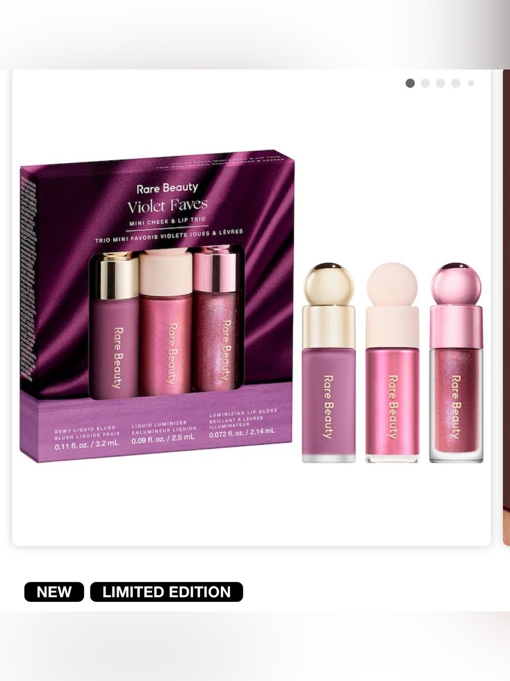 Rare Beauty Violet Faves Mini Cheek & Lip Trio — pink, mauve, shimmer rose